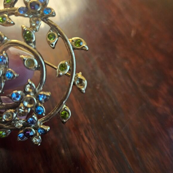 1967 Monet Signed Spring Spiral Floral Gold Plated Brooch with Rhinestones - Picture 4 of 8